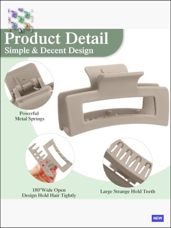 64 Pcs Rectangle Matte Hair Claw Clips Bulk Set for Thick Hair Non Slip Metal